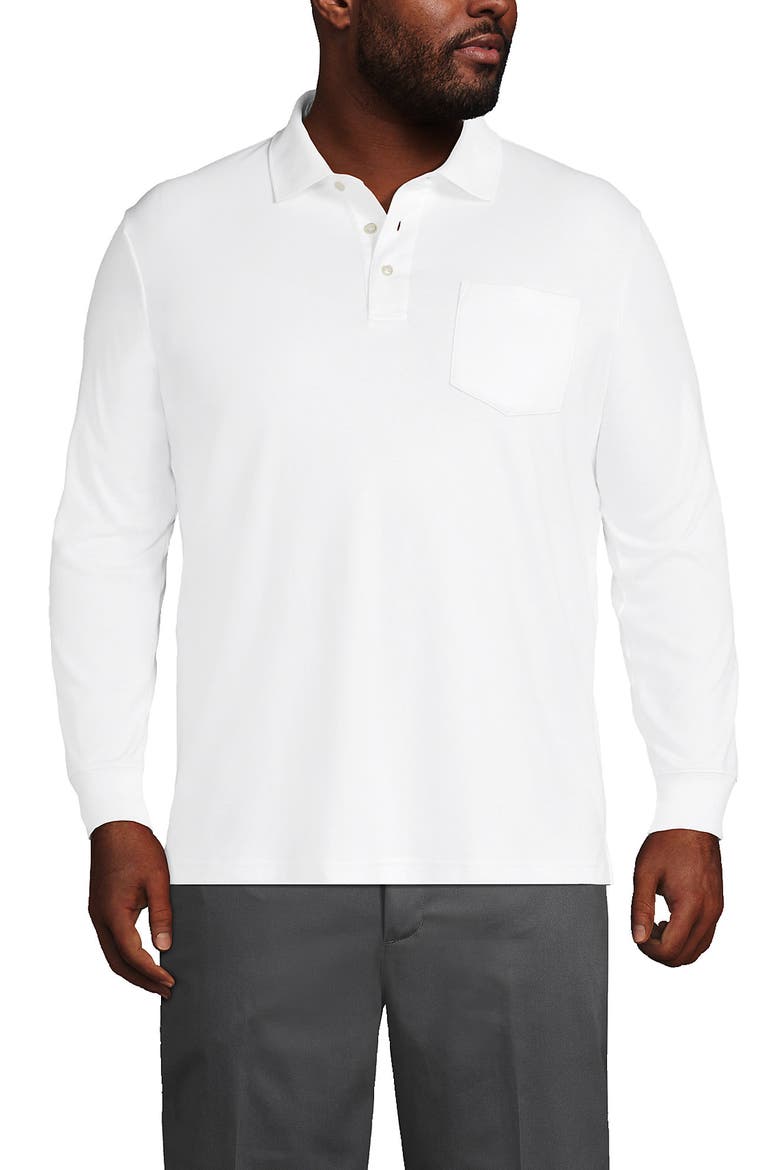 Long Sleeve Cotton Supima Polo Shirt with Pocket, Main, color, Soft Canvas Heather