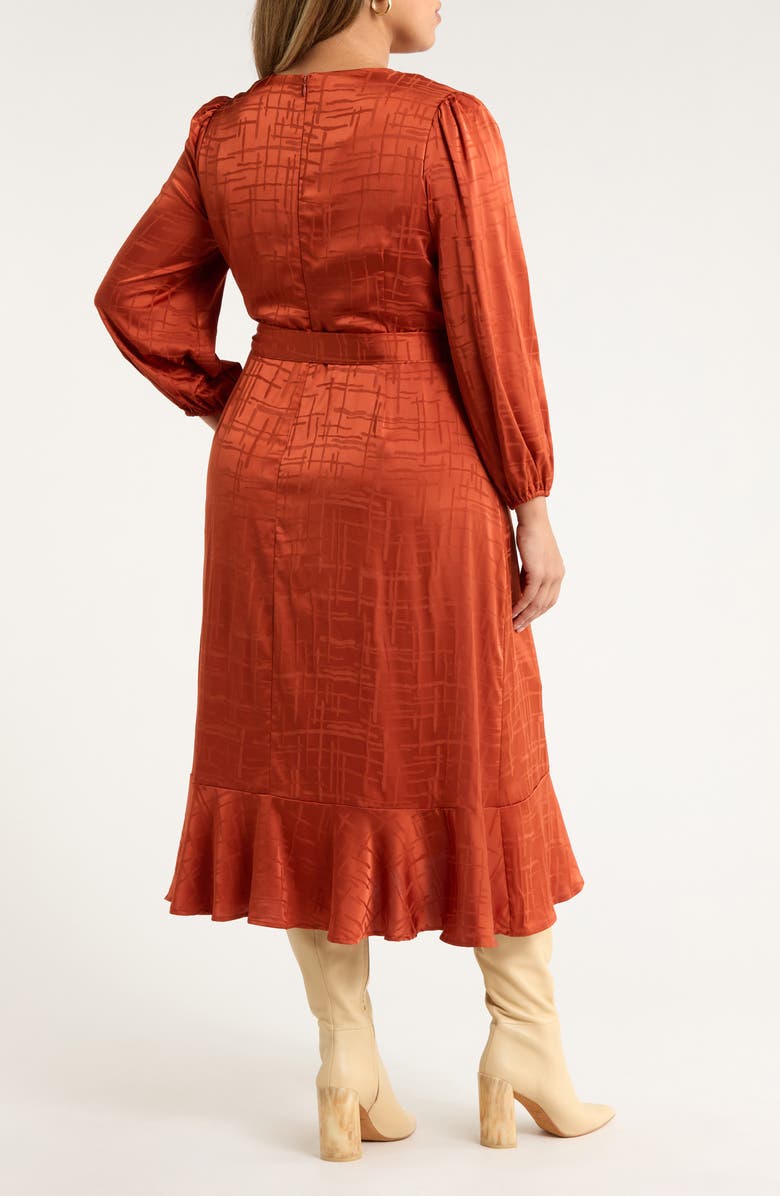 Tahari ASL Long Sleeve Satin Faux Wrap Dress, Alternate, color, Persimmon