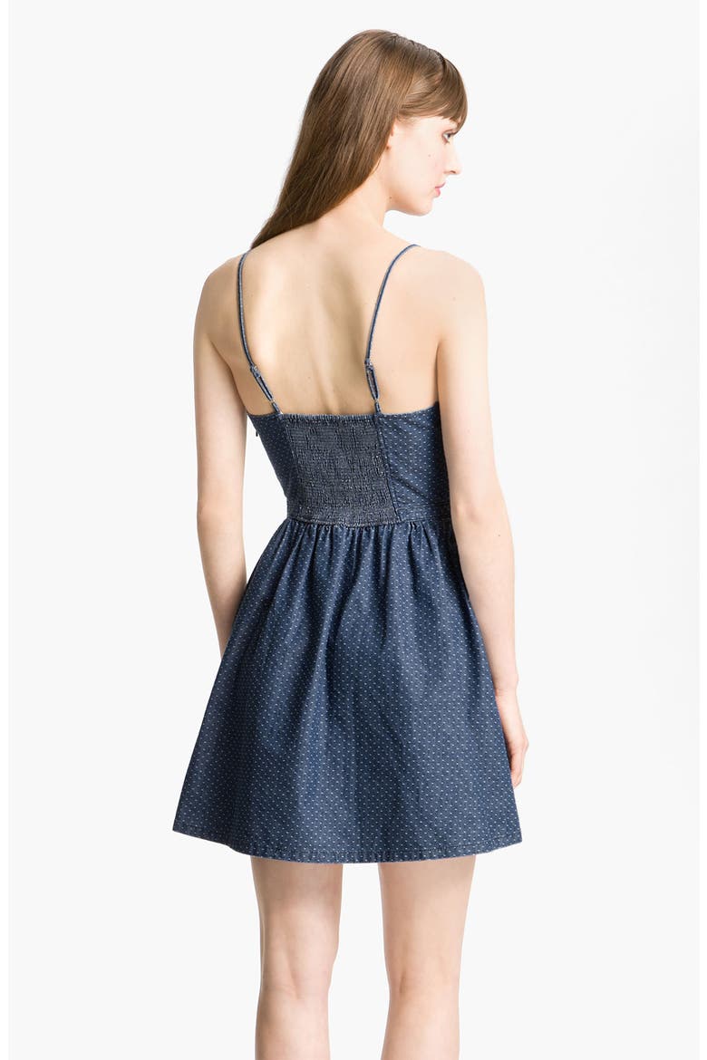 Polka Dot Denim Bustier Dress, Alternate, color, NAVY COMBO