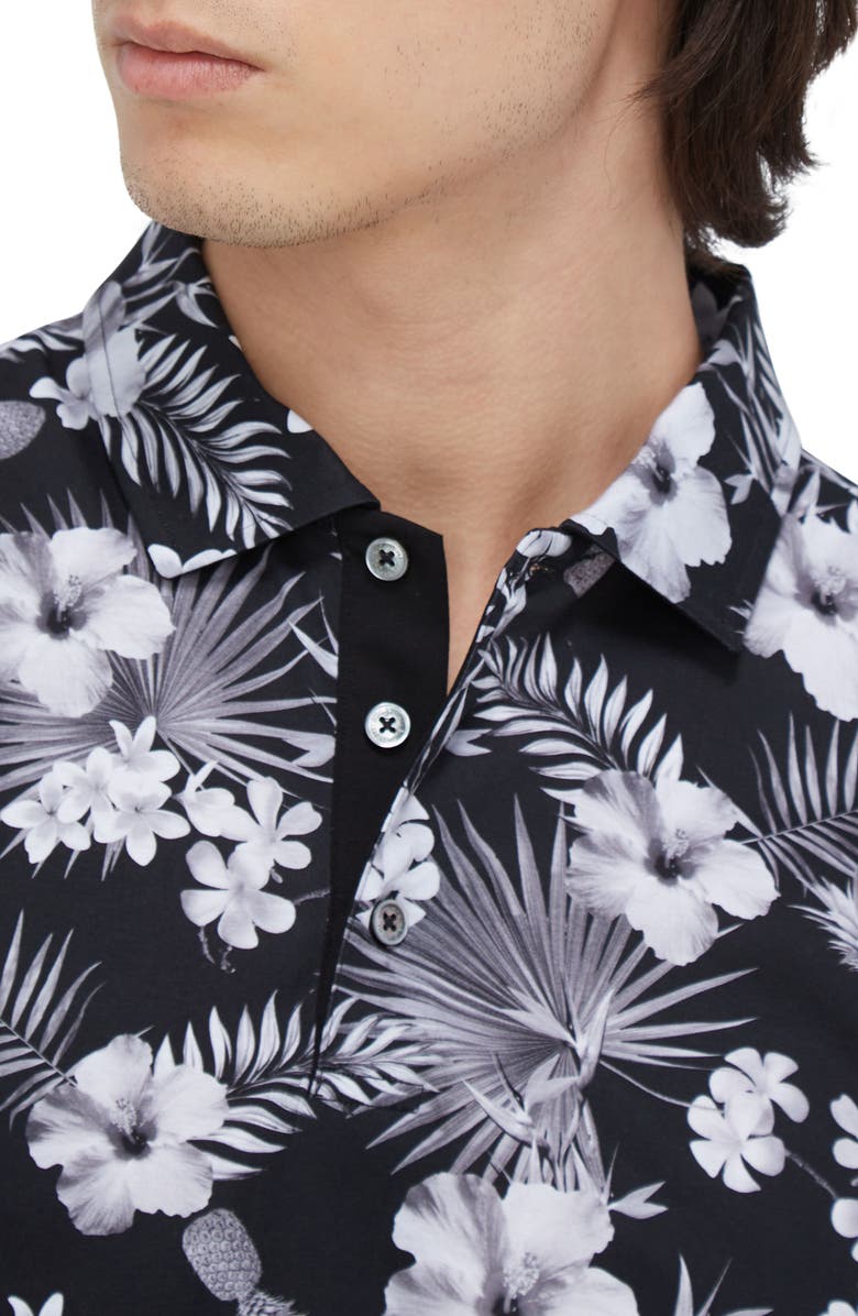 Bugatchi Hendrix Digital Floral Print Pima Cotton Polo, Alternate, color, Black