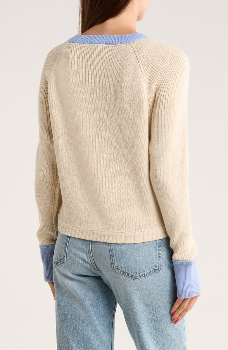 RDI Colorblock Button Front Crop Cardigan, Alternate, color, Whitebeach