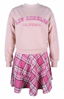 Zunie Kids' Los Angeles Sweater & Plaid Skirt Set