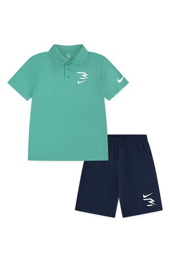 Shop 3 Brand Kids' Polo Shirt & Mesh Shorts Set In Atomic Teal