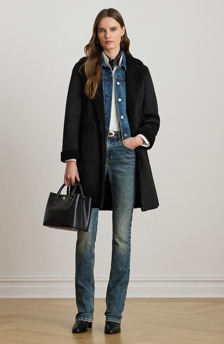 Lauren Ralph Lauren Faux Shearling Coat, Alternate, color, Black