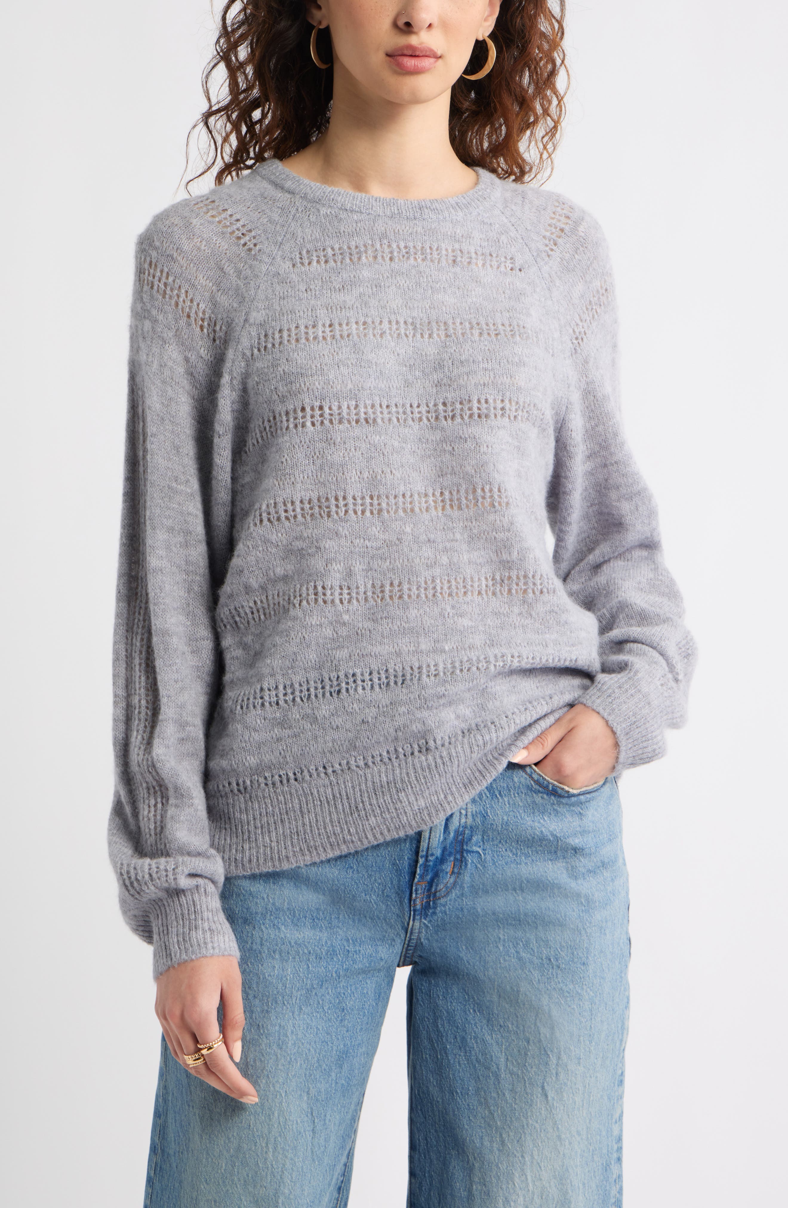 Treasure & Bond Pointelle Raglan Sleeve Sweater