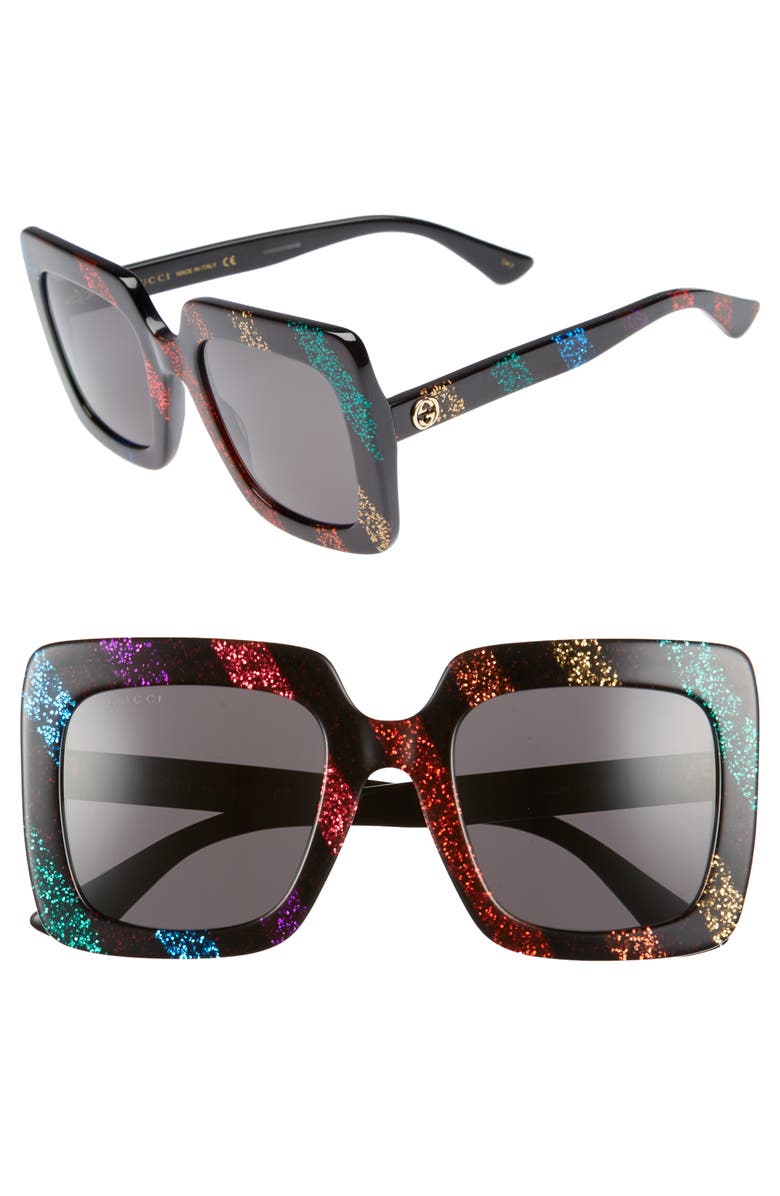 Gucci 53mm Glitter Stripe Square Sunglasses, Main, color, 