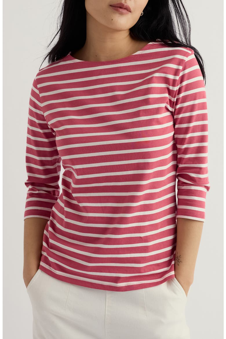 Sailor Stripe Three Quarter Sleeve Organic Cotton T-Shirt, Main, color, BRETON ECHINACEA
