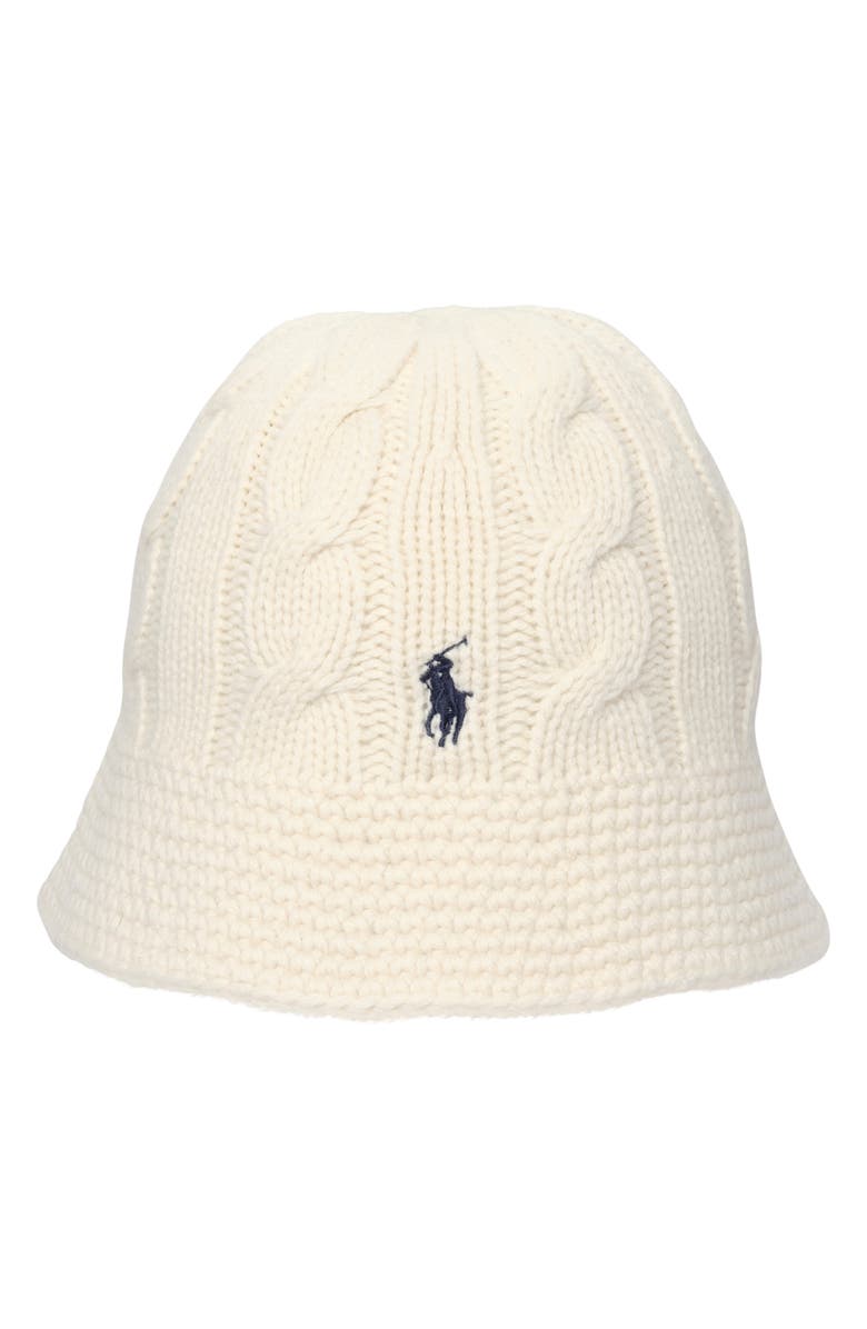 Polo Ralph Lauren Cable Stitch Wool Blend Bucket Hat, Main, color, Cream