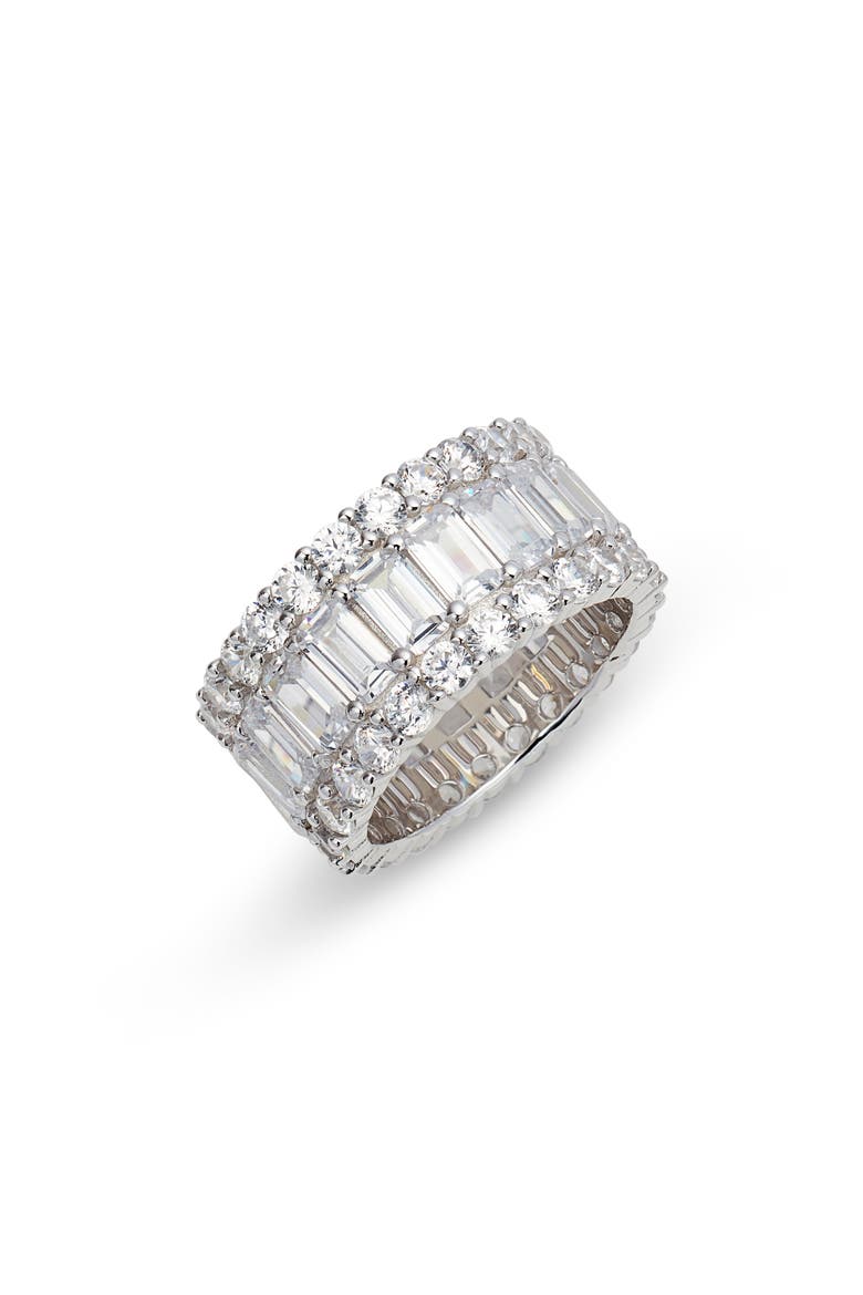 Adina's Jewels Wide Baguette Eternity Band, Main, color, SILVER