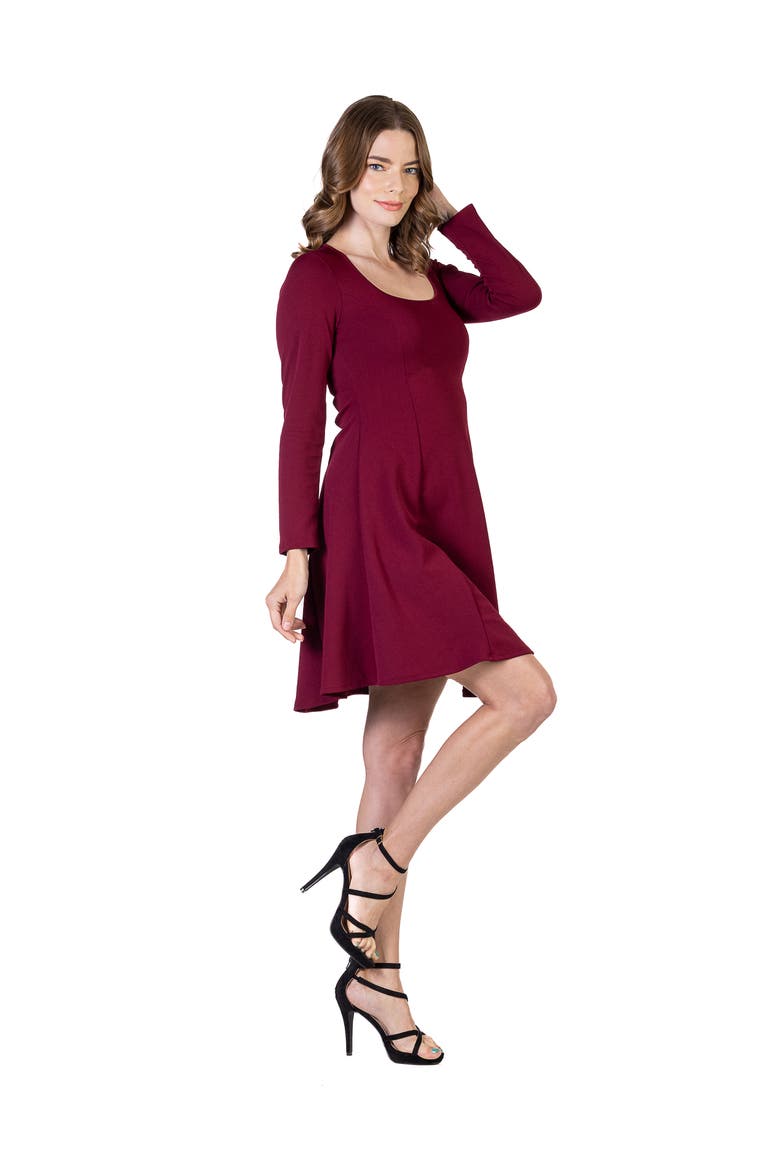 Long Sleeve Knee Length Skater Dress, Alternate, color, Burgundy