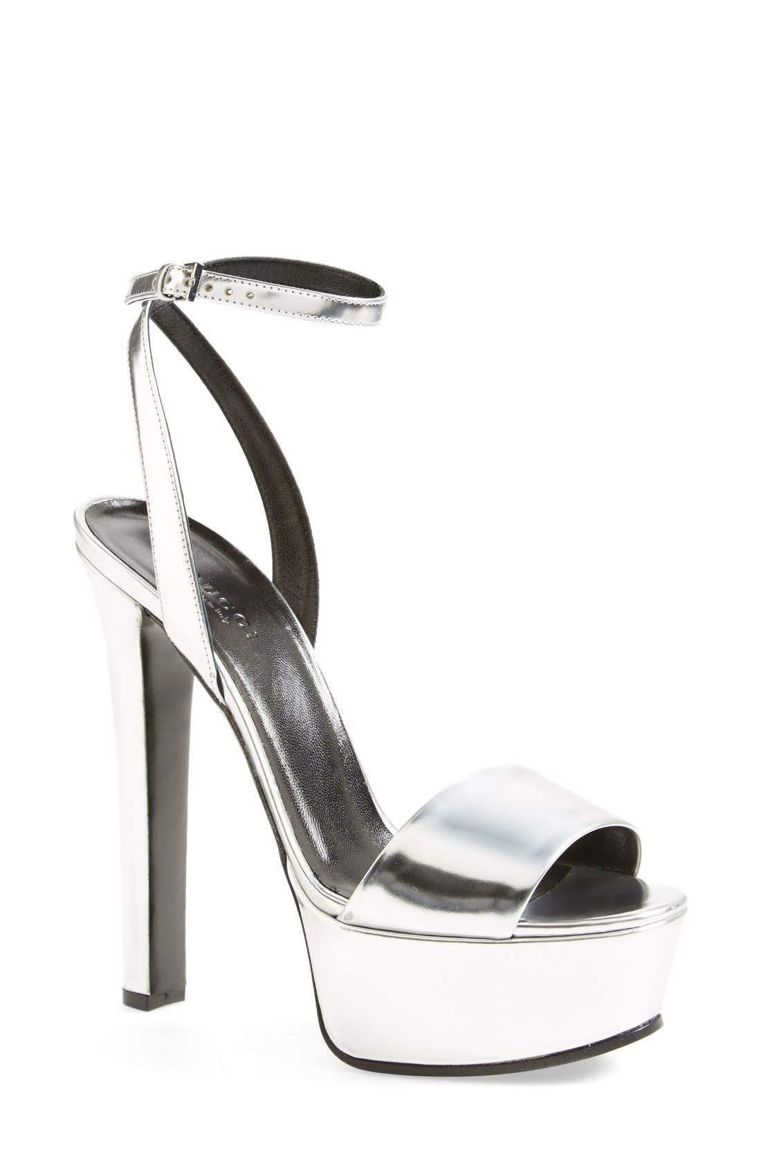 'Leila' Metallic Platform Sandal, Main, color, SILVER