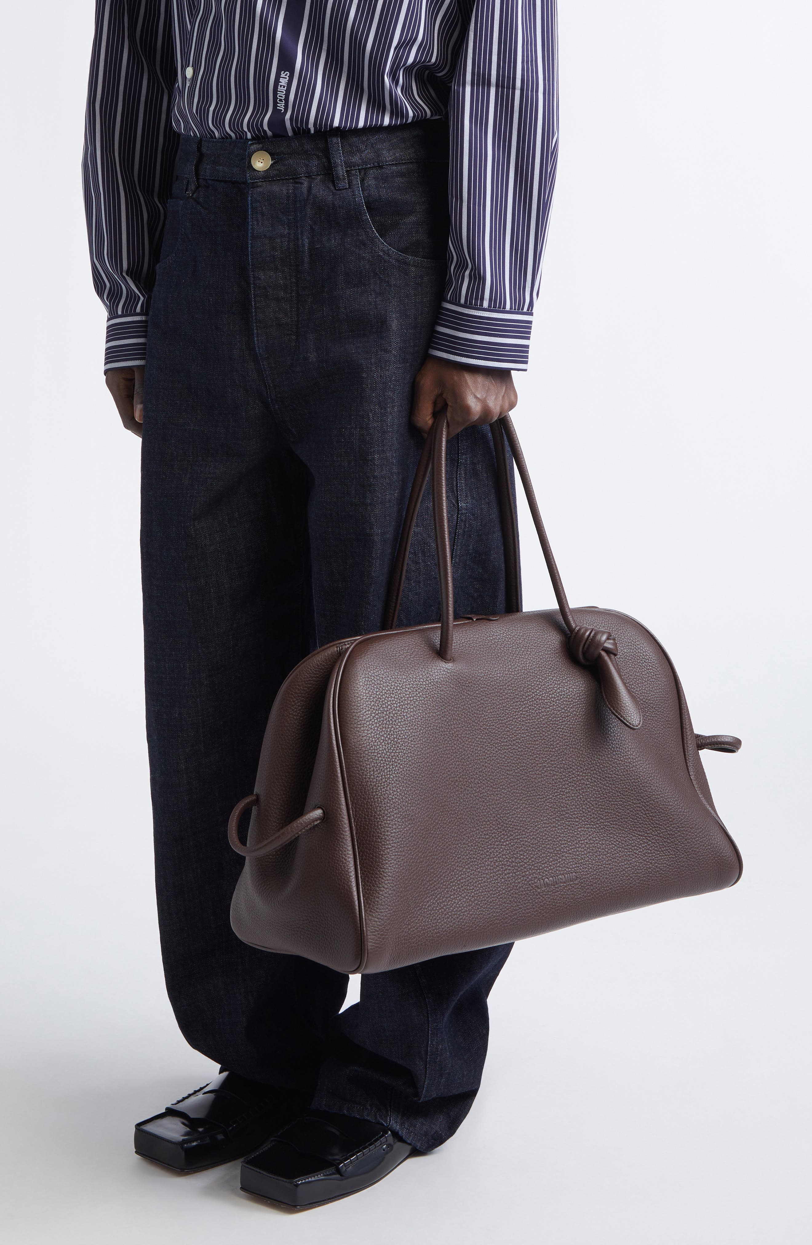 Jacquemus Le Grand Turismo Leather Bowling Bag, Alternate, color, Dark Brown 880