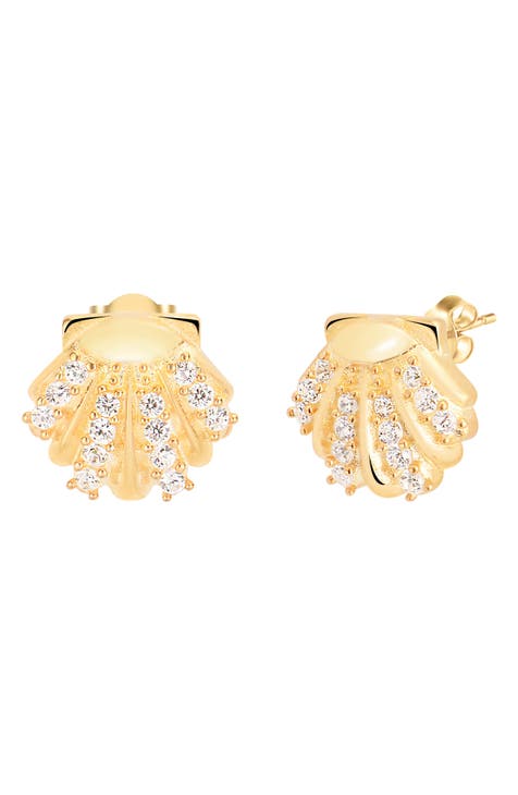 Effortless Staples Pavé Seashell Stud Earrings