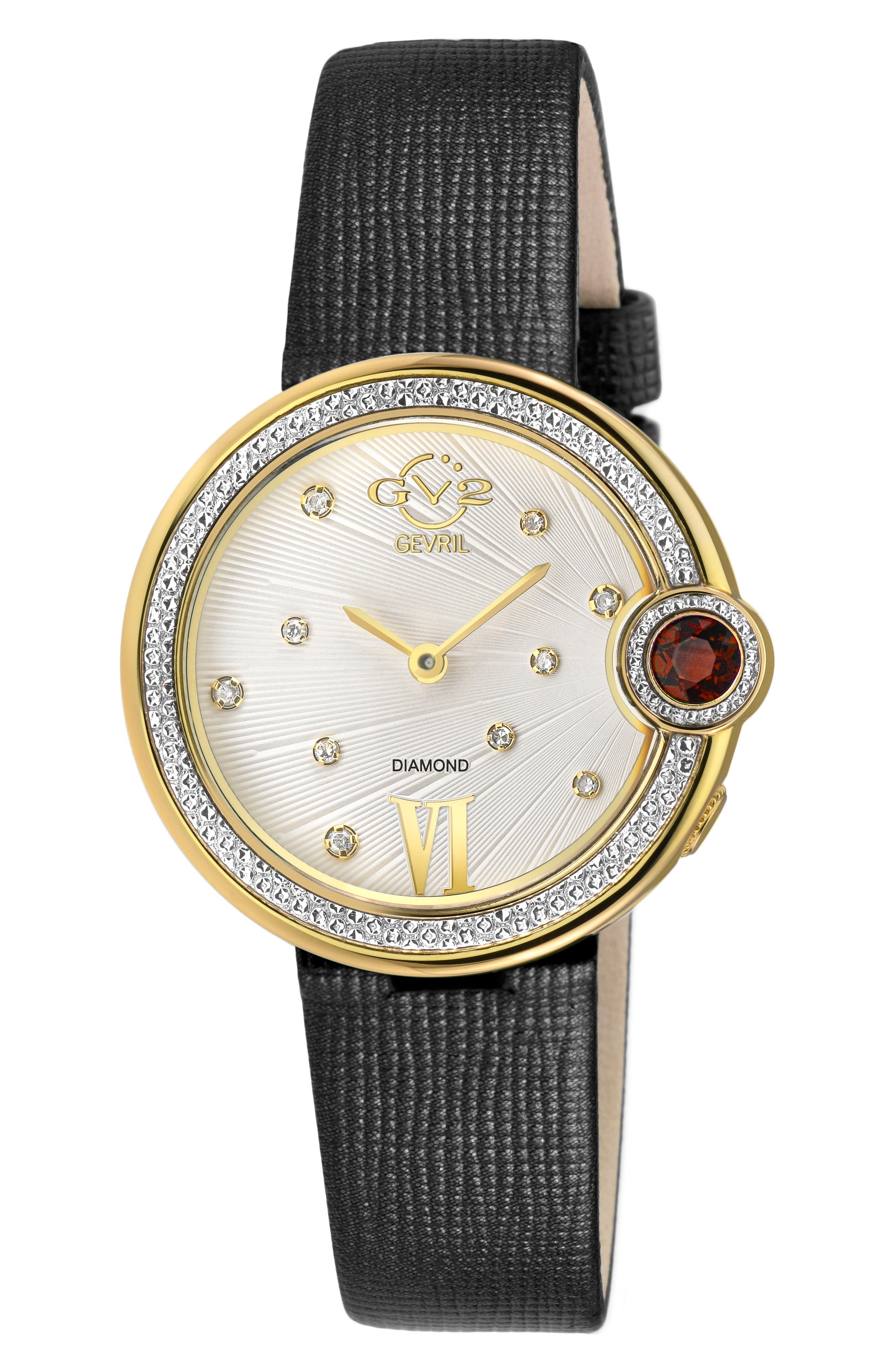 GV2 Perugia Diamond Leather Strap Watch, 33mm - 0.10 ctw