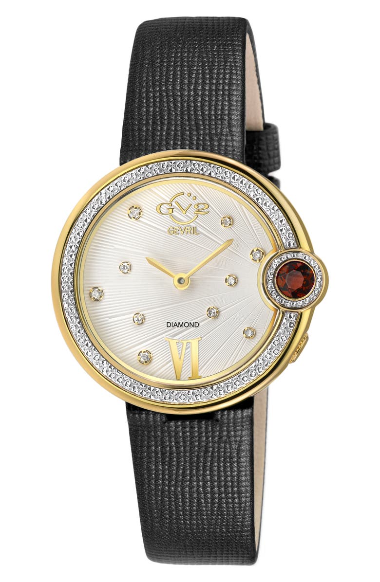 GV2 Perugia Diamond Leather Strap Watch, 33mm - 0.10 ctw, Main, color, Dark Gray