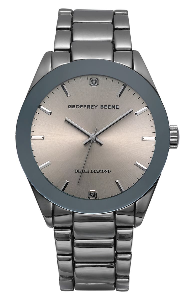 GEOFFREY BEENE Genuine Black Diamond Bracelet Watch, 41mm - 0.001ct., Main, color,
