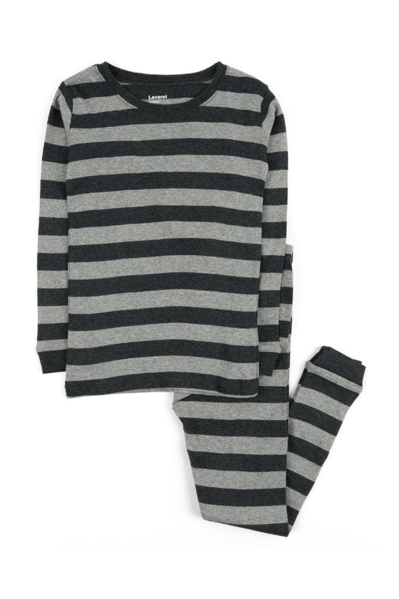 Cotton Two-Piece Pajamas, Stripes, Solids & Tie Dye, Alternate, color, GREY
