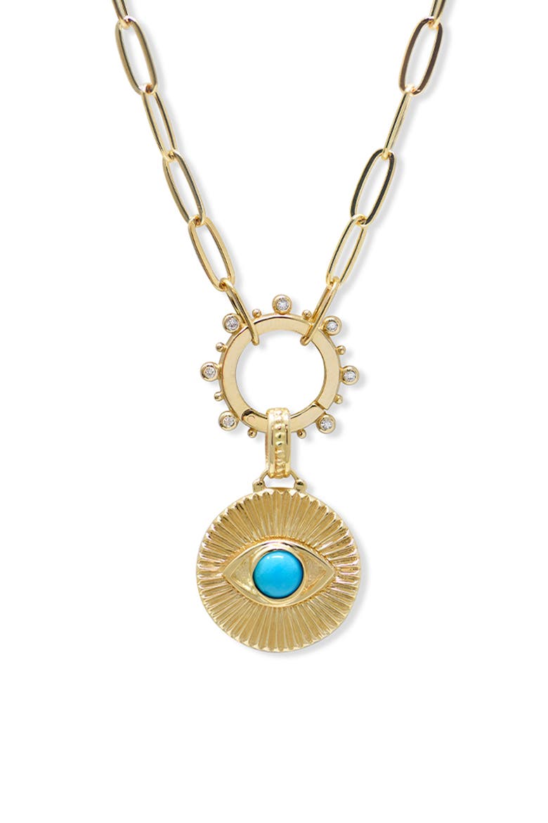 Classique Evil Eye Ripple Fluted Medallion Necklace, Main, color, TURQUOISE/ AQUA