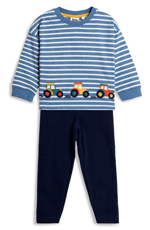 Stripe Tractor Embroidered Cotton Graphic T-Shirt & Leggings Set (Baby)
