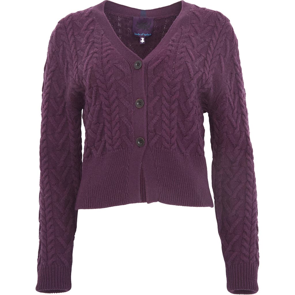 Lords Of Harlech Samantha Cashmere Blend Cable Knit Cardigan Sweater In Purple