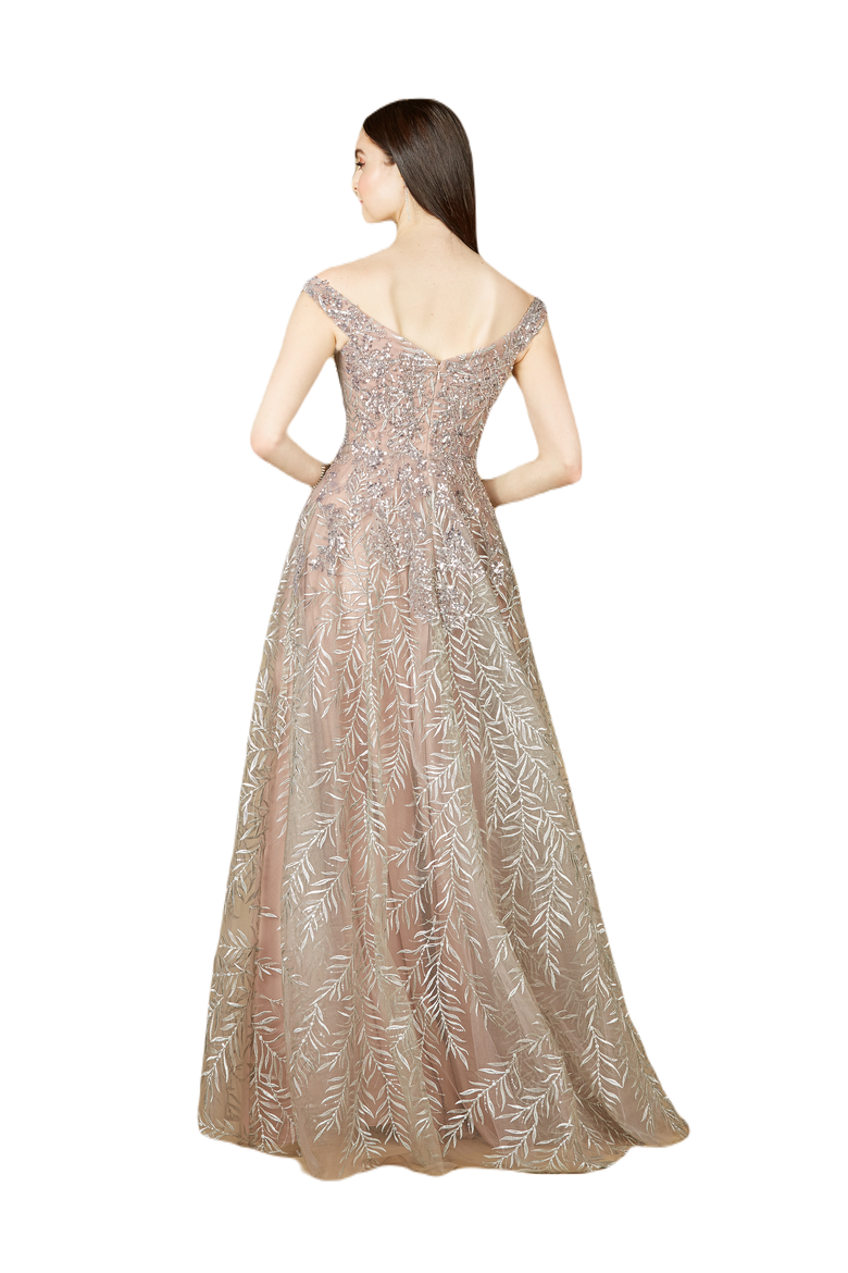 Elegant Off Shoulder Lace Ballgown, Alternate, color, DustyPurple
