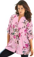 Roaman's Pintuck Tunic Blouse Y-Neck & Roll-Tab Sleeves