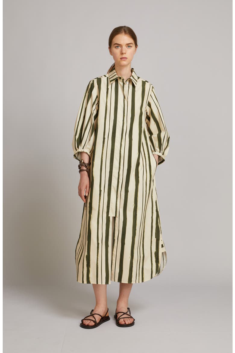 Falda Stripe Maxi Shirtdress, Alternate, color, MOSS GREEN