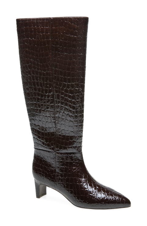Boysen Embossed Faux Leather Knee High Boot
