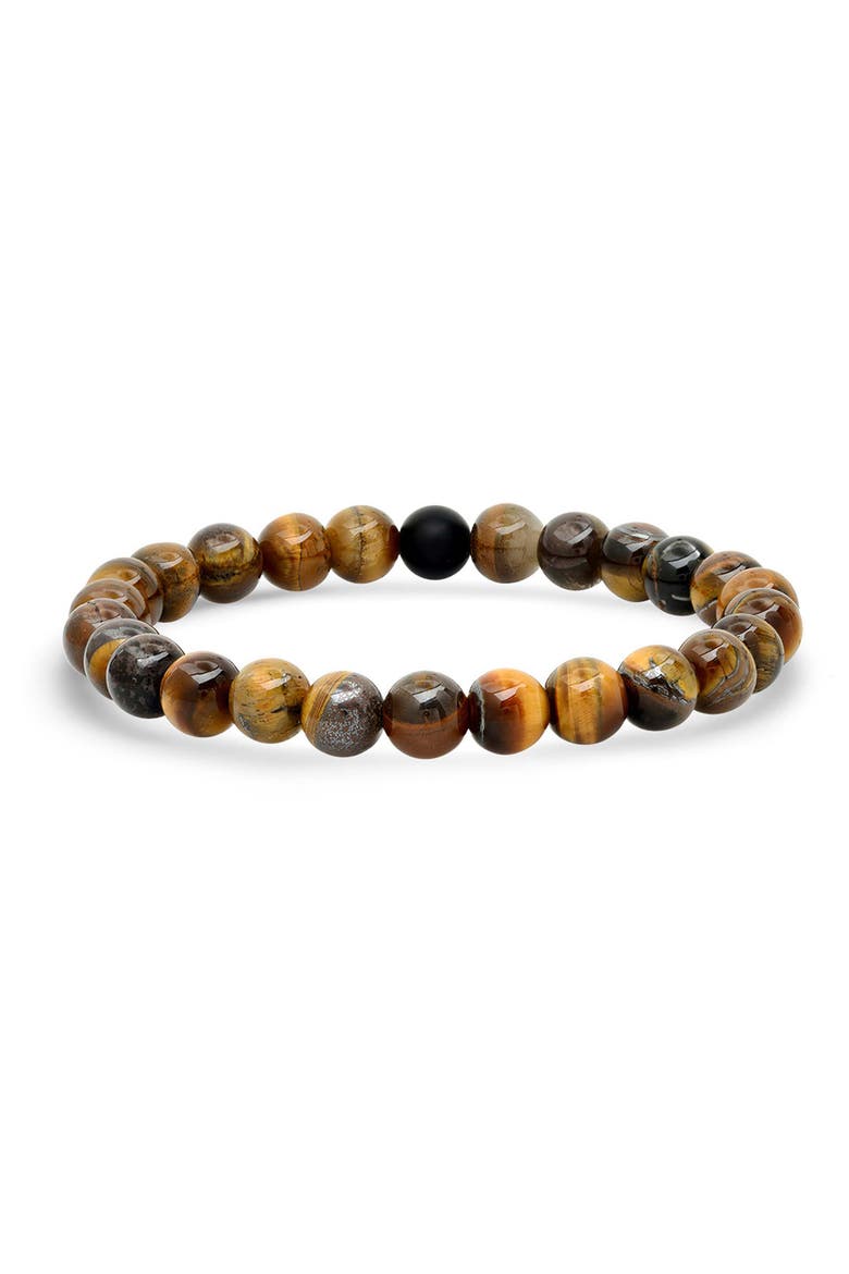 Wood & Tiger's Eye Beaded Stretch Bracelet, Main, color, BROWN
