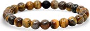 STEELTIME Wood & Tiger's Eye Beaded Stretch Bracelet