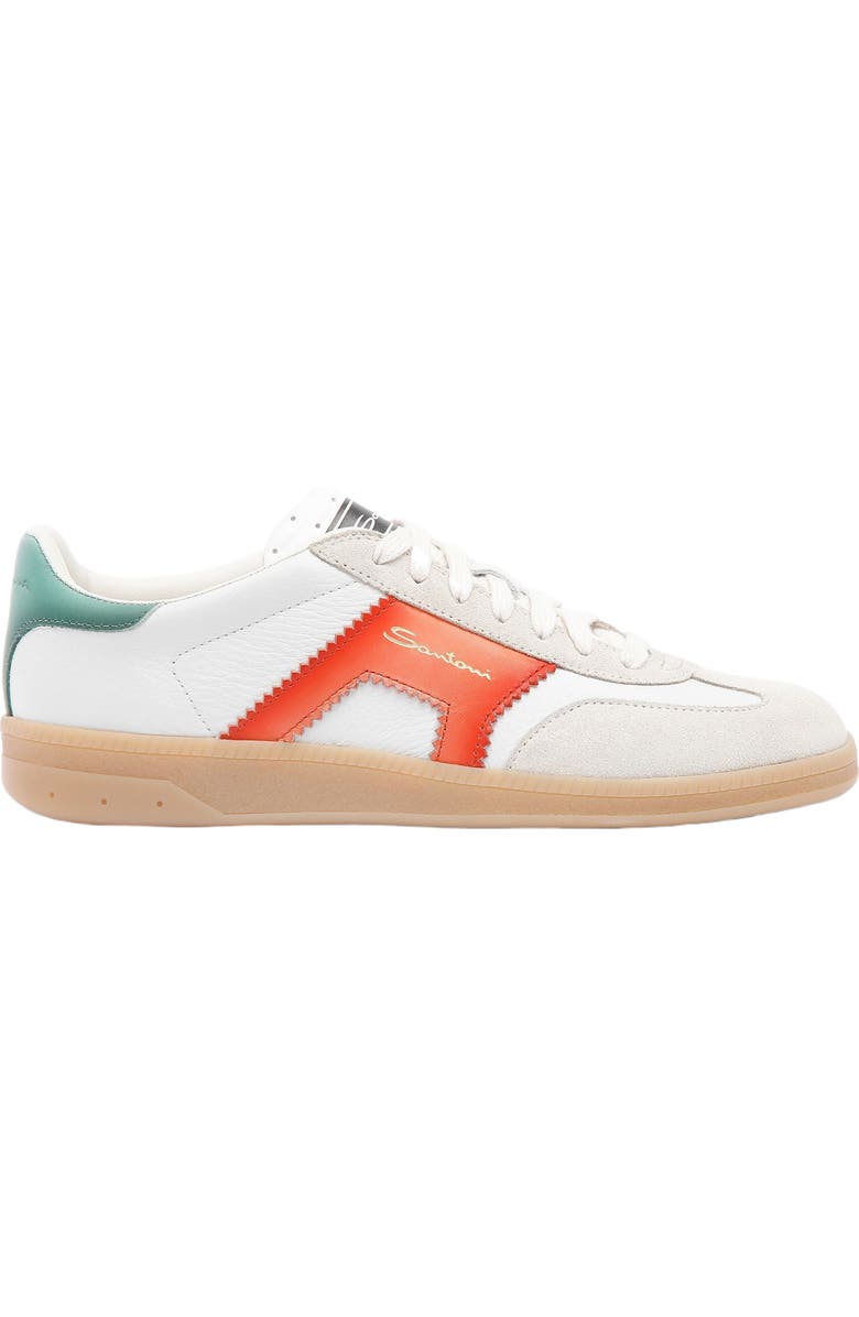 Santoni Women's leather and suede DBS Oly sneaker, Alternate, color, White/ Orange