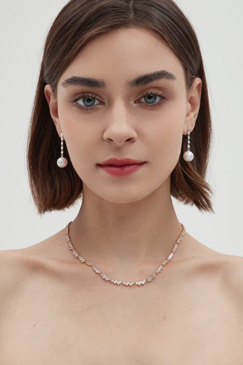 Classicharms Electra Silver Diamond Rivière Pearl Drop Earrings In Silver