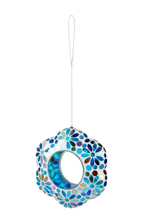 8.5"D Glass Flower Shaped Hanging Mosaic Birdfeeder