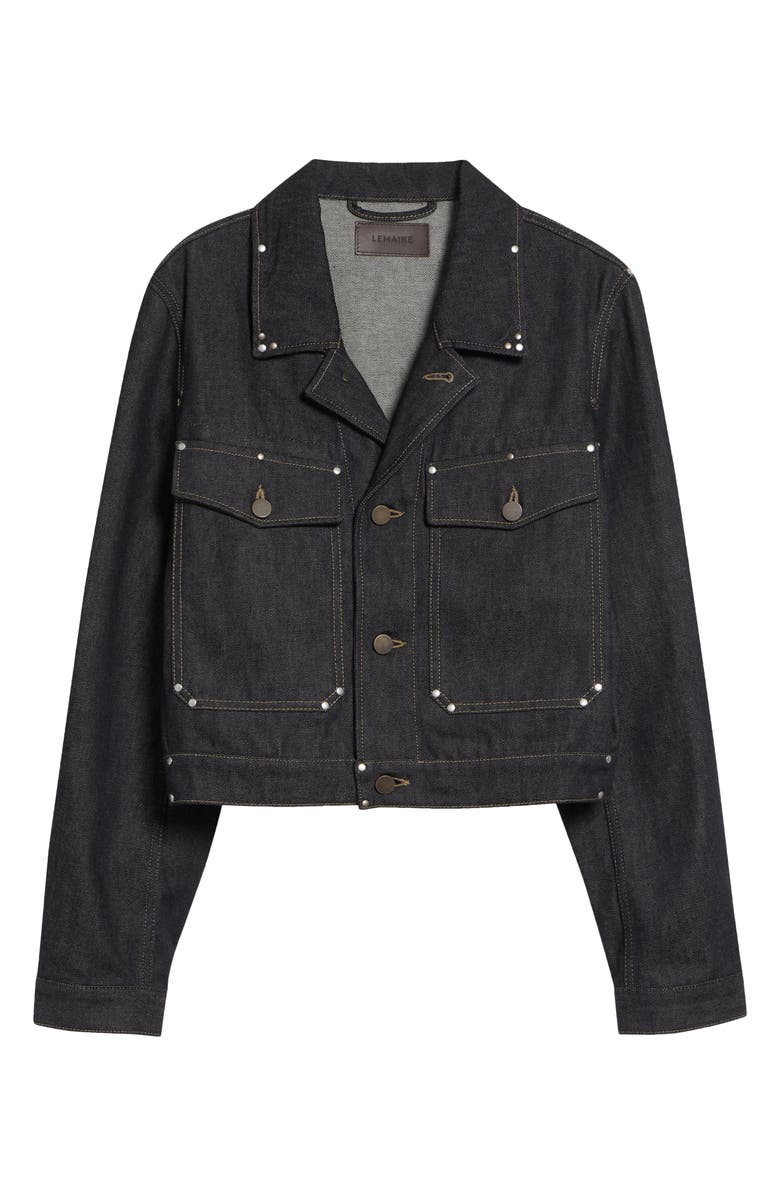 Lemaire Crop Studded Cotton Denim Jacket, Main, color, Slate