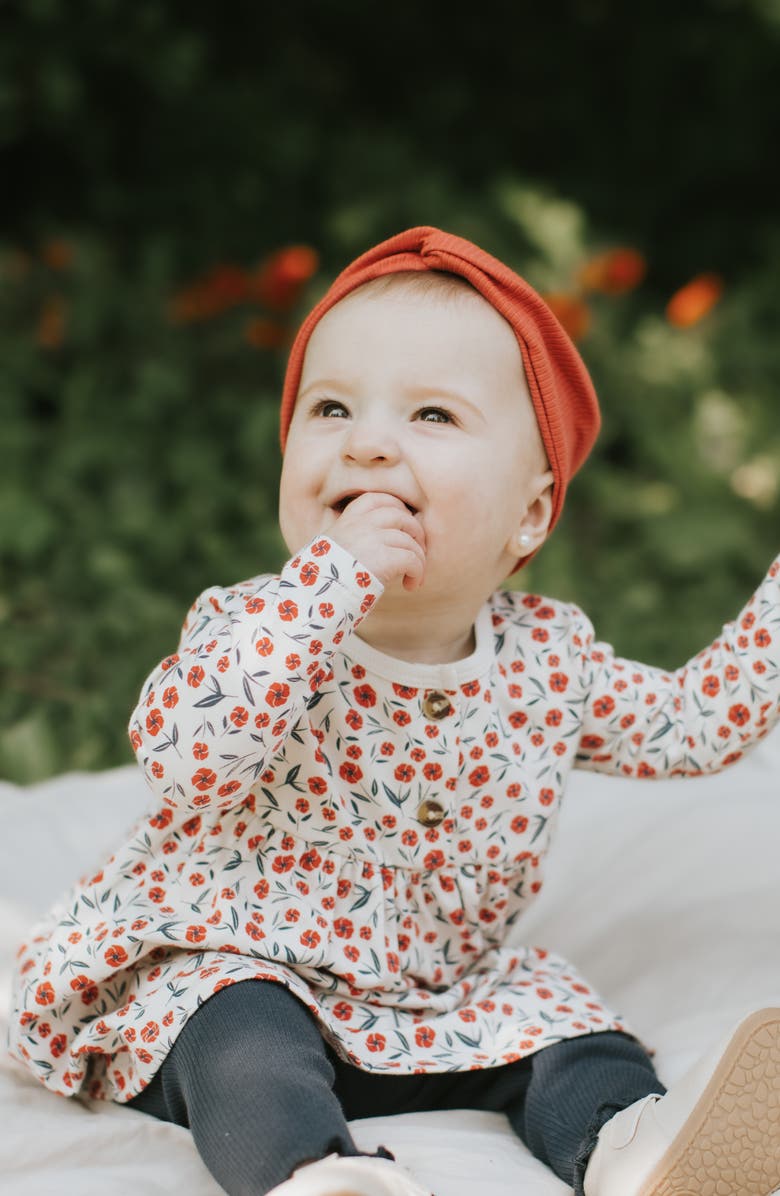 FIRSTS by Petit Lem Polly Print Long Sleeve Cotton Dress & Leggings Set, Alternate, color, Beige