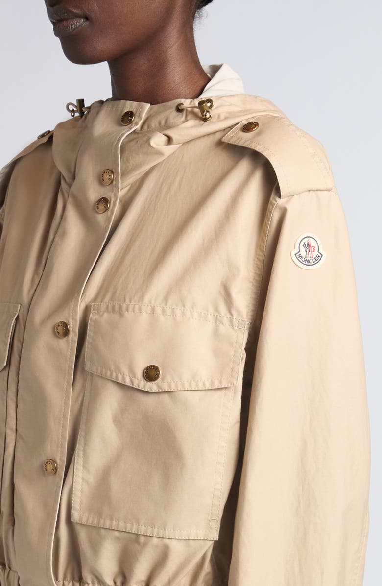 Moncler Carex Hooded Cotton Blend Poplin Jacket, Alternate, color, Beige