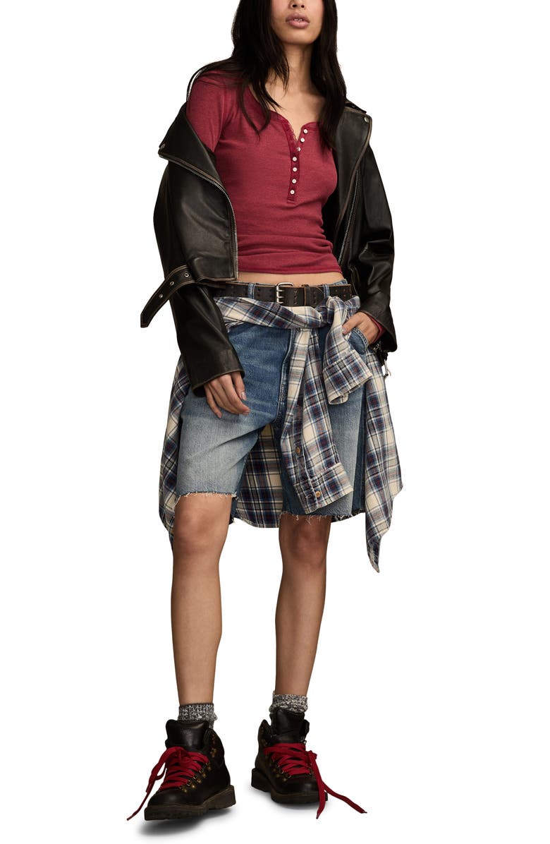 Lucky Brand Lace Trim Henley, Alternate, color, Red Dahlia