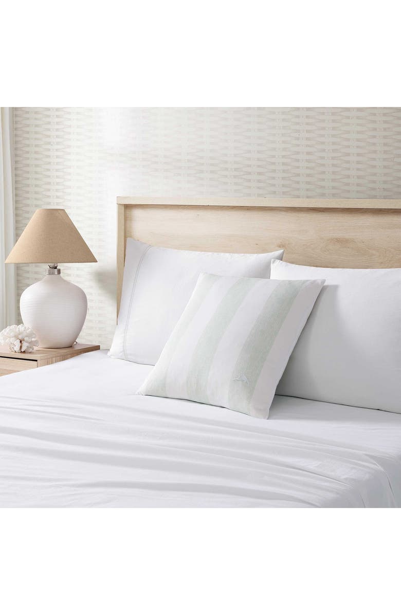 Tommy Bahama Awning Stripe Square Throw Pillow, Alternate, color, Spring Green