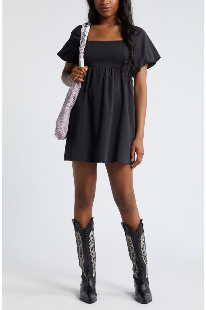 Puff Sleeve Minidress, Alternate, color, BLACK NIGHT