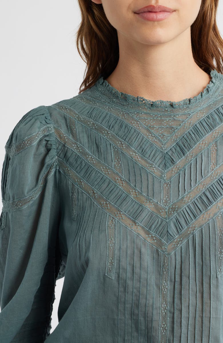 DÔEN Adelphine Pleated Lace Organic Cotton Top, Alternate, color, Lagoon