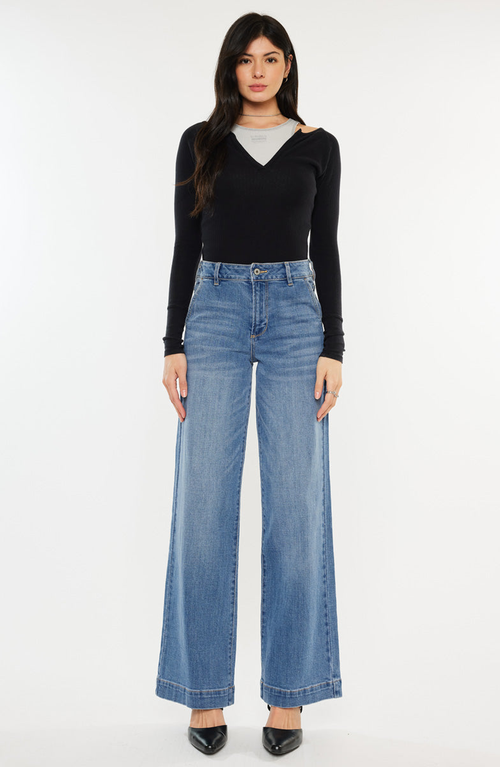 Official Kancan Usa Bertha High Rise Trouser Wide Leg Jeans In Medium Wash