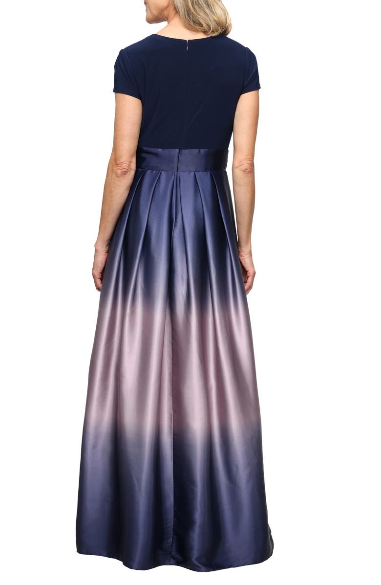 SL FASHIONS Short Sleeve Jersey Bodice Ombré Satin A-Line Gown, Alternate, color, 