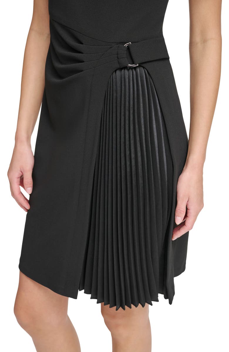 DKNY Short Sleeve Pleated Crepe A-Line Dress, Alternate, color, Black