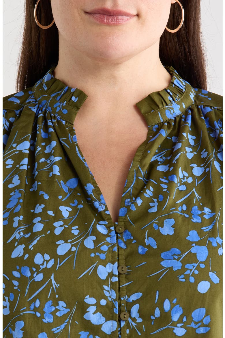 Solvay Floral Nellian Ruffle Collar Button-Up Shirt, Alternate, color, GREEN-BLUE-MULTI