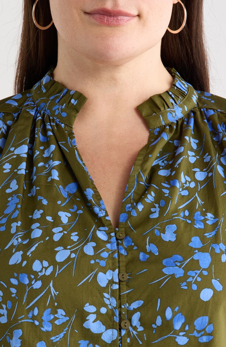 SUGARLIPS Solvay Floral Nellian Ruffle Collar Button-Up Shirt, Alternate, color, Green-Blue-Multi