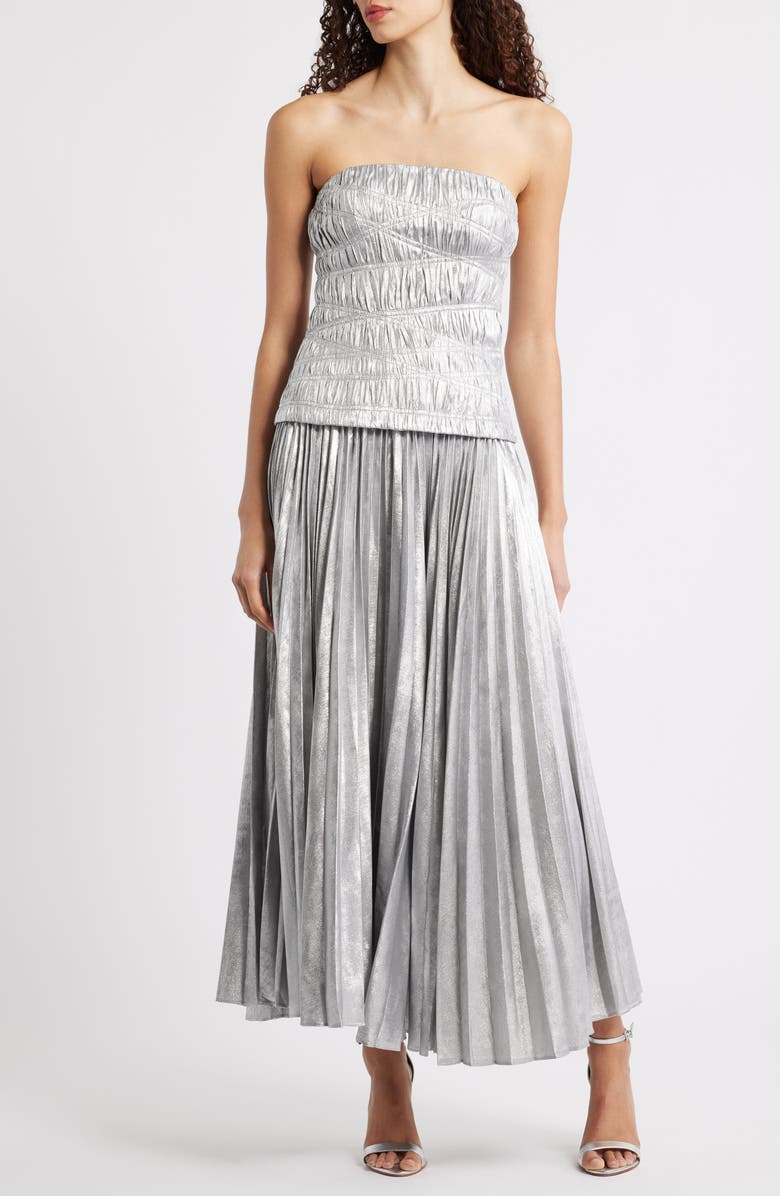Acler Rockland Strapless Midi Dress, Main, color, Dove Metallic