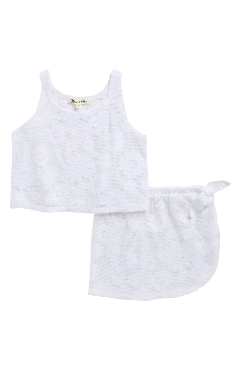 Miken Swim Kids' Grid Mesh Cover-Up Tank Top & Sarong Set, Main, color, White