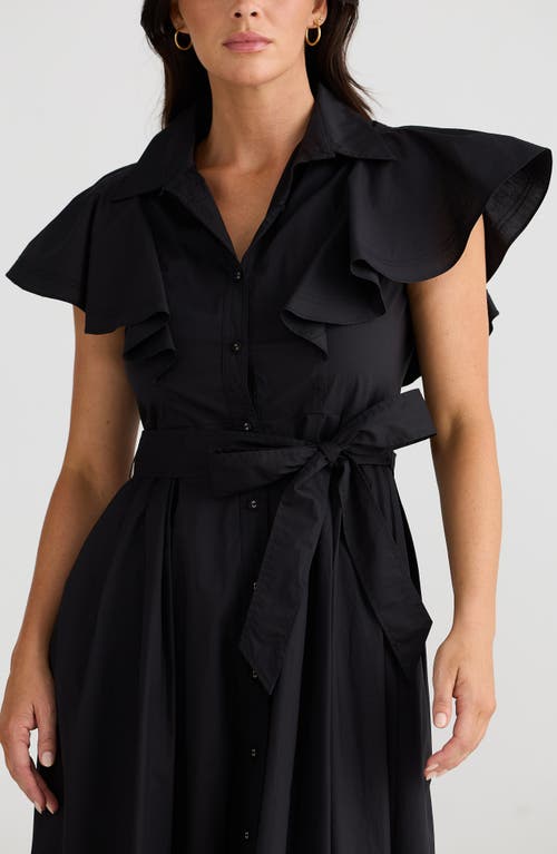 BRAVE + TRUE BRAVE+TRUE MARIGOLD RUFFLE SLEEVE COTTON MIDI SHIRTDRESS