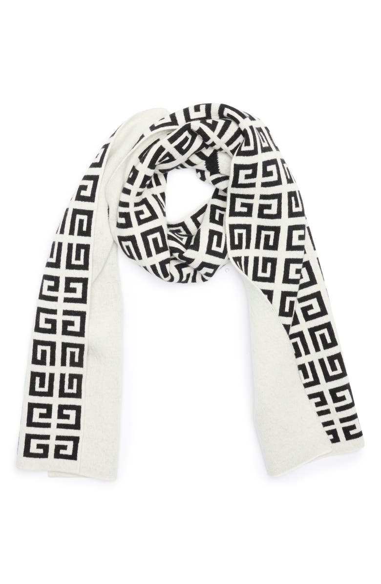 Givenchy Logo Reversible Muffler Scarf College Reversible Muffler Scarf, Main, color, White/Black