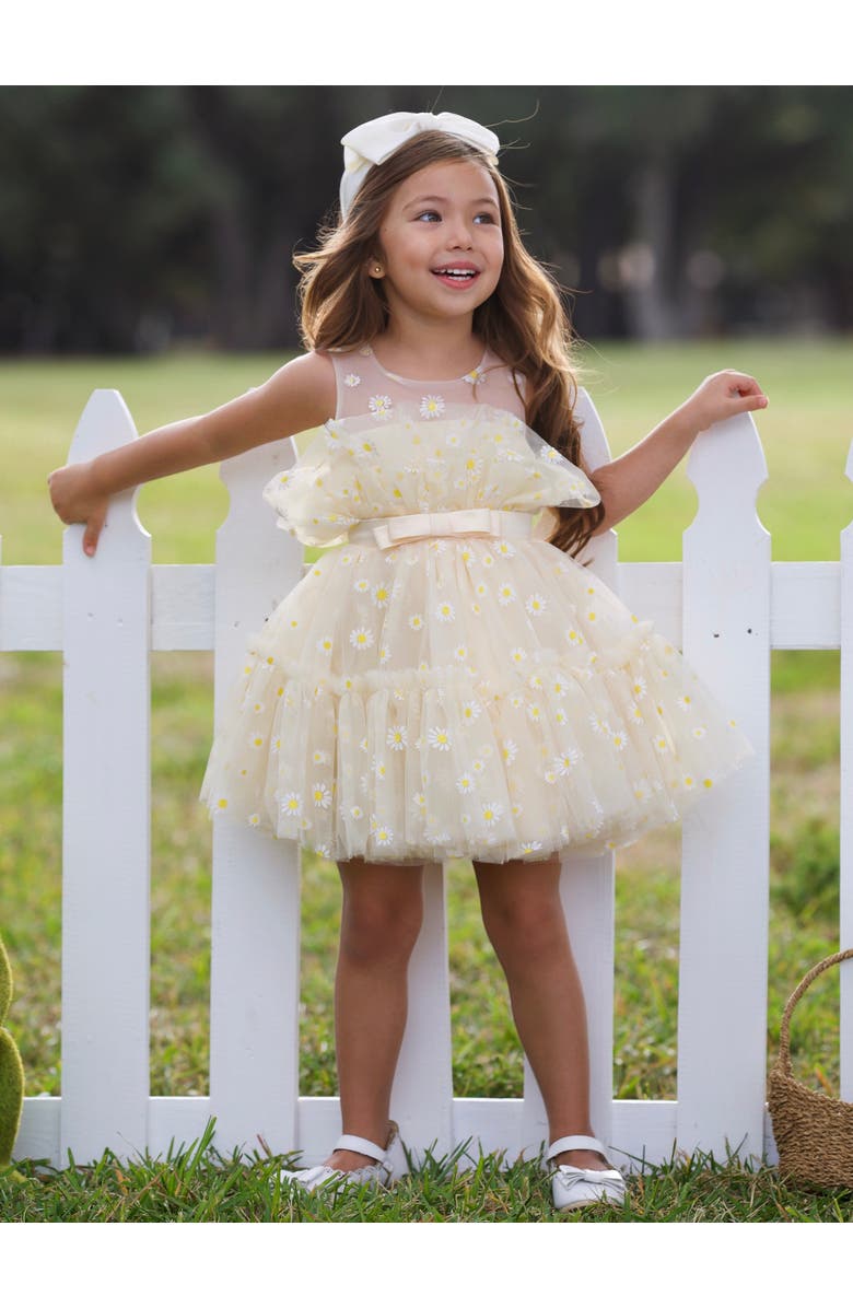 Mia Belle Girls Daisy Embroidered Floral Tutu Dress, Alternate, color, Yellow